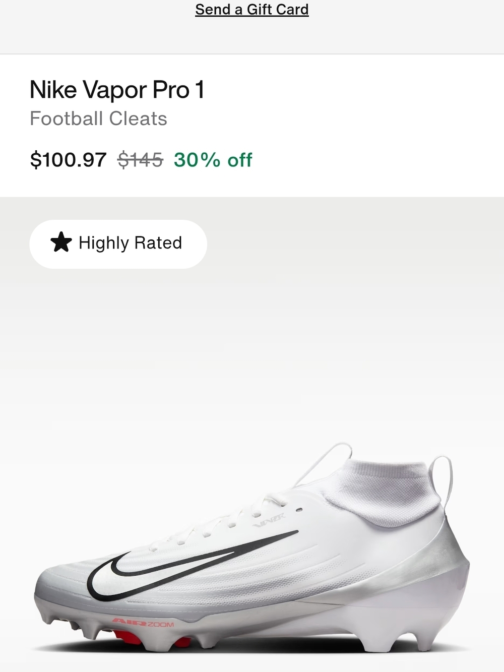 Nike White Football Cleats with Black Swoosh